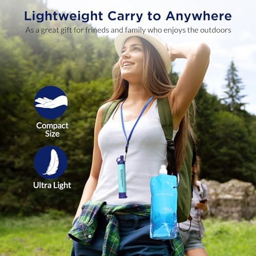 Membrane Solutions Squeezable Water Filtration System, Survival Water Purifier Kit, Portable Backpacking Gear Including Water Filter Straw and 23oz Collapsible Bottle for Hiking Camping Travel(3+4) - Image 7