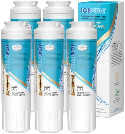 ICEPURE Alkaline UKF8001 Refrigerator Water Filter Replacement for Whirlpool EDR4RXD1, EveryDrop Filter 4, Maytag UKF8001, 4396395, UKF8001P, UKF8001AXX, RFC0900A, UKF8001AXX-200, Enhances PH, 5 Pack by ICEPURE