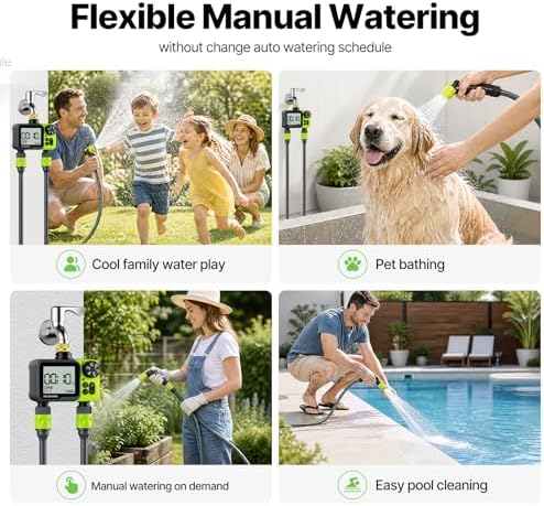 Sprinkler Timer- Hose Timer for Garden Hose, Brass Inlet Programmable Watering Timer, Rain Delay Outdoor Soaker Auto& Manual Irrigation Controller System for Yard Lawn Greenhouse, 2 Outlets - Image 4