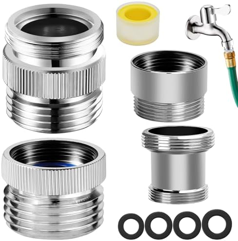 4Pcs Brass Faucet to Hose Adapter with Aerator, Sink Hose Adapter Set with Washers & Tape – Fits G1/2"" Female, 55/64"" Female, and 15/16"" Male, Connects to 3/4"" GHT Garden Hoses by Unknown