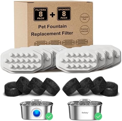 Rellaty Official Cat Fountain Filters (8 Filters +8 Sponges) by Rellaty