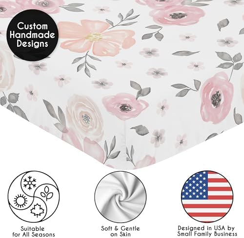 Sweet Jojo Designs Fitted Baby Crib Sheets (Pink/Grey Boho Floral) for Girls, Infant Nursery, Toddler Room - Standard Size (Watercolor, Bohemian, Shabby Chic, Rose, Flower, Farmhouse, Gray, Blush) - Image 5