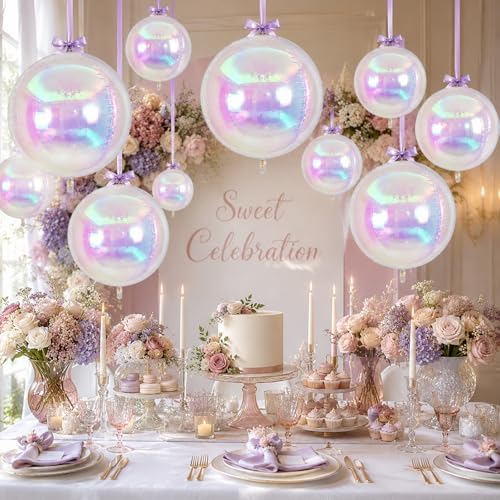 12Pcs Iridescent Round Foil Balloons, 4D Holographic Clear Ball Balloons - Image 7
