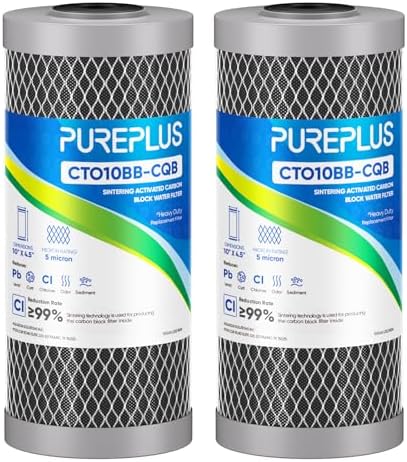 PUREPLUS 10"x4.5" Whole House Water Filter, Lead Removal, 5 Micron, 2 Pack by PUREPLUS