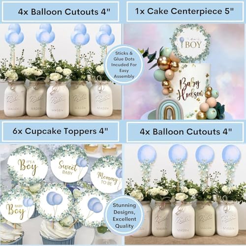 MEGA 254 Pc Watercolor Dusty Blue And Sage Green Baby Shower Decorations Boy, Gender Neutral Balloons Garland Kit, BABY boxes, Backdrop, Banners, Cake Topper, Tablecloth, Plates Napkins, Cups Utensils - Image 5