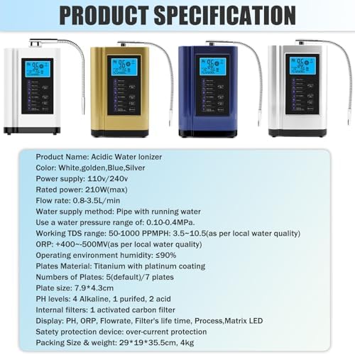 Alkaline Water Ionizer Machine, Water Machine PH 3.5-10.5 for Alkaline & Acidic Water, Up to +400~-500mV ORP, 8,000L Filter, Water Settings, Auto-Cleaning, Intelligent Voice(Blue) - Image 2