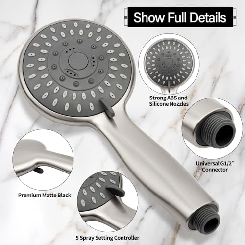 Briout Handheld Shower Head High Pressure 5 Modes with Hose, Brushed Nickel - Image 3