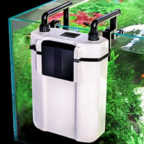 hygger Aquarium Hang On Back Canister Filter, Adjustable Flow Quiet Fish Tank Filter with Oil Skimmer,3 Outlet Nozzles,Filter Sponges & Ceramic Balls(7W,≤10 Gallon) by hygger