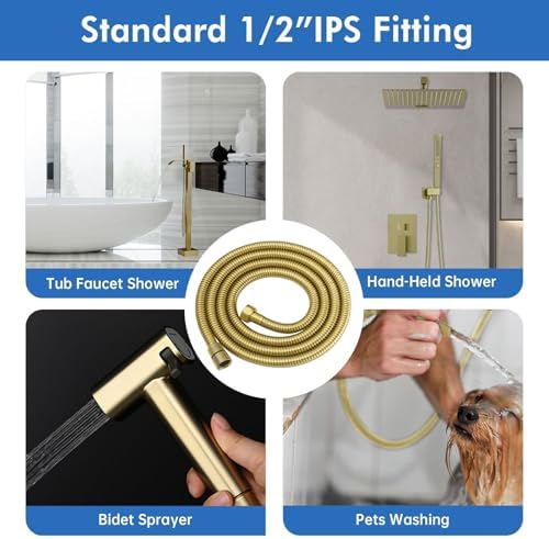 RUMOSE 79 inches Extra Long Shower Hose, Gold - Image 7