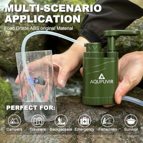 Portable Water Filter Pump with 5-Stage Filtration, 0.01 Micron Carbon Filter, Compass and Survival Whistle for Camping, Hiking, Backpacking, Emergency - Image 2
