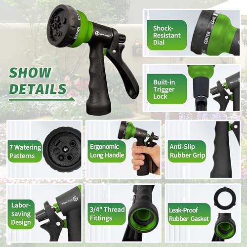 AUTOMAN-Garden-Hose-Nozzle, 2 Pack ABS Water Spray Nozzle with Heavy Duty 7 Adjustable Watering Patterns,Slip Resistant for Watering Plants,Lawn& Garden,Washing Cars,Cleaning,Showering Pets - Green - Image 3