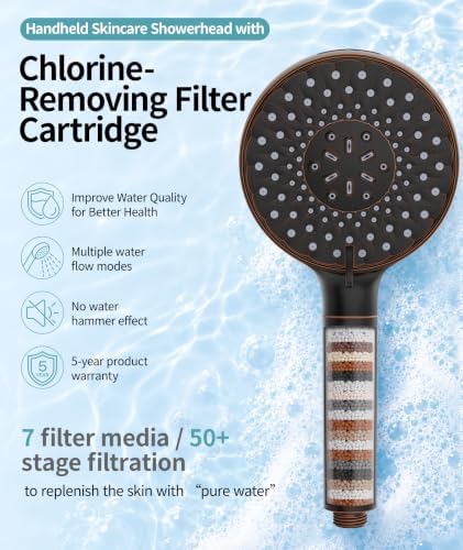 SR SUN RISE Filtered Shower Head with Handheld High Pressure 9 Spray Mode Showerhead Detachable Shower Head Water Softener Filters Beads for Hard Water Remove Chlorine 4 Filters Black Brown - Image 2