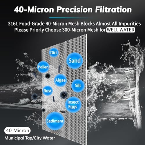 40 Micron Spin Down Sediment Filters With Scraper, Disassembly-Free Sediment Filter, Reusable Whole House Water Filter System for City/Well Water, 1" MNPT + 3/4" FNPT + 3/4"MNPT, BPA Free - Image 2