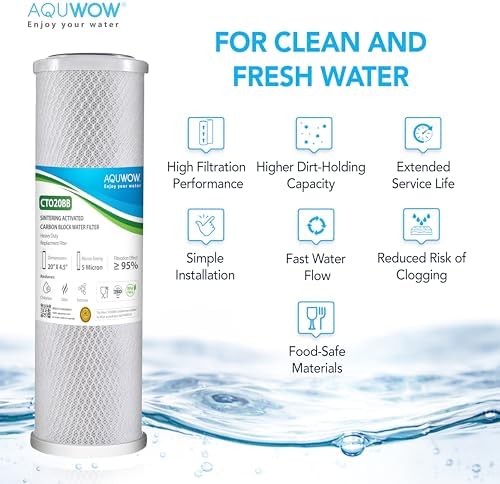 CTO20BB 5 Micron 4.5" x 20" Carbon Block Water Filter Set – Replacement Cartridges for Whole House and Under Sink Systems, Universal Standard Size (1, 20 x 4.5) - Image 5
