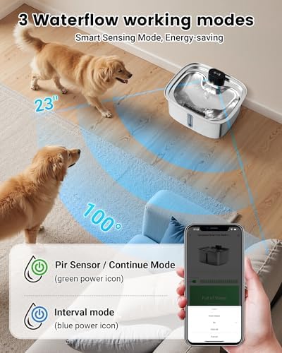 Smart Dog Water Bowl Dispenser Large, 10L/ 2.64Gal Cordless Dog Water Fountain Stainless Steel with APP Monitoring, 4000mah Automatic Cat Water Fountain for Mutil-Pets Large Dogs, 3 Fountain Modes - Image 4