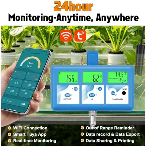 YINMIK pH EC Monitor for Water Hydroponics,WiFi pH ppm Tester for Nutrients - Image 3
