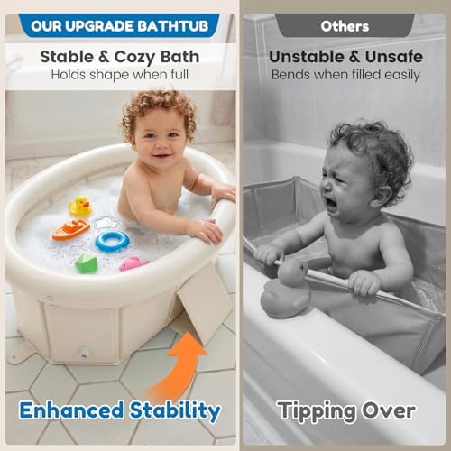 Orzbow Portable Toddler Bathtub with Inflatable Top Edge & Side Drain Plug - Image 3
