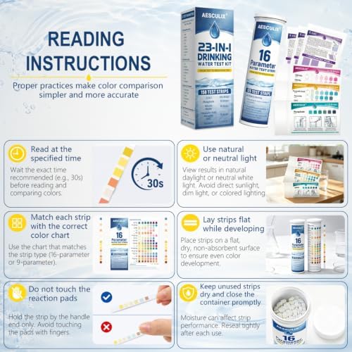 23 in 1 Water Test Kit for Drinking Water 158 Strips, Upgraded Home Water Testing Strips for Well & Tap Water, Detects Hardness, Chlorine, pH, Lead, Iron, Copper & More - Image 5