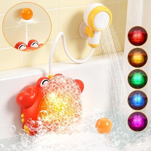 Bath Toys for Kids Ages 1-3 4-8 Rechargeable Bath Bubble Machine 2 in 1 with Baby Shower Head Light Up Crab Bath Toys with Colourful RGB Light for Toddler Boys and Girls by Unknown