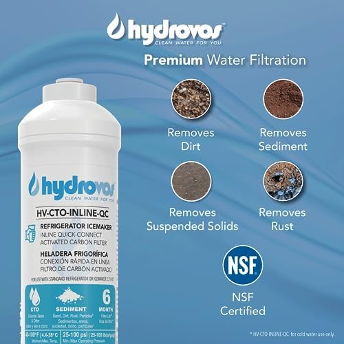 HYDROVOS Inline Water Filter for Refrigerator, Ice Maker, Reverse Osmosis System, 1/4" Push-In Quick Connect, 10" Carbon Water Filter Reduces Chlorine Taste & Odor for Drinking Water, RV Water Use - Image 4
