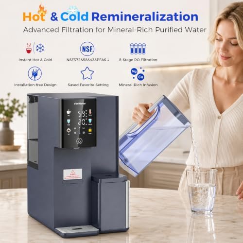 C5ALK-BL Mineral Reverse Osmosis Water Filter Countertop Hot and Cold RO System-3s Instant Hot, 8-Stage RO Filtration, 6 Temp Settings, NSF/ANSI372/42/58, Auto-Fill Pitcher, 3:1 Pure to Drain - Image 2