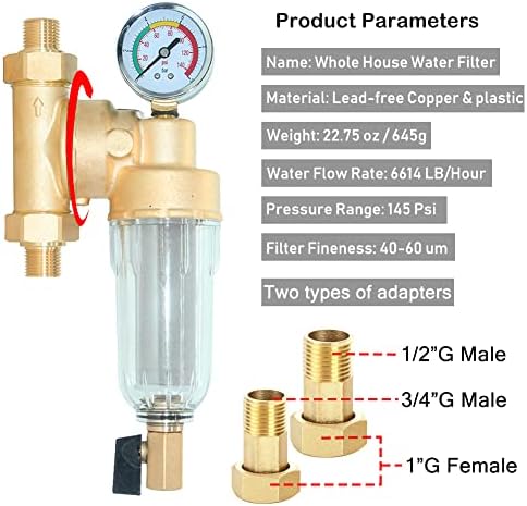 Beduan Reusable Spin Down Sediment Water Filter for Whole House Prefilter System Protector,1"Male Thread,3/4"Male & Female Thread,1/2"Male Thread (50 Micron & Scraper & 360°Head) - Image 2