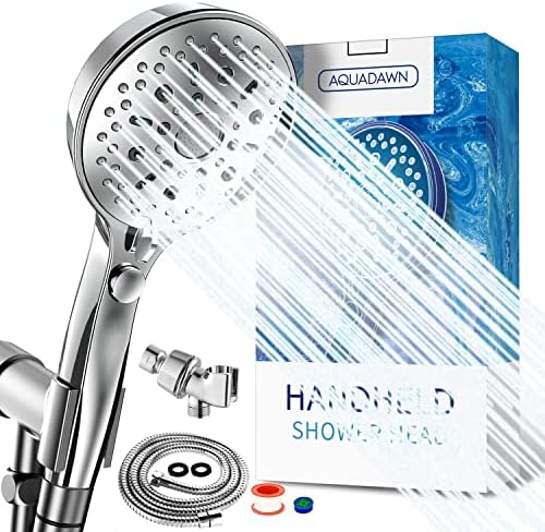 High Pressure Handheld Shower Head 11 Spray Settings, 4.85 inch Pause Switch Water Saving Shower Head, Removable High Flow Bathroom Showerhead with Long Hose and Adjustable Bracket(Chrome) by AQUADAWN