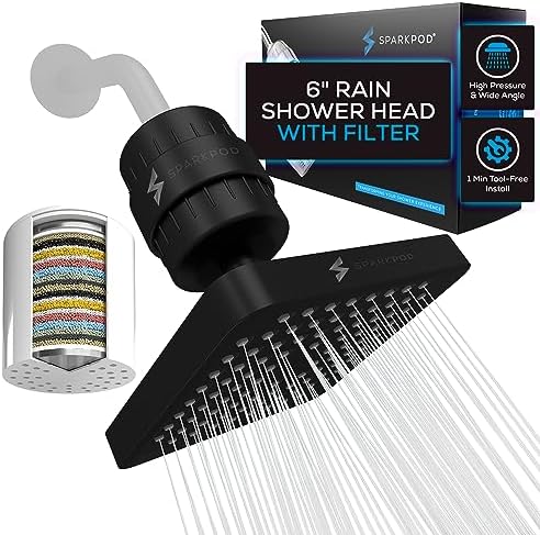 SparkPod Filtered Shower Head, 23-Stage, 6" Square, Black Matte by SparkPod