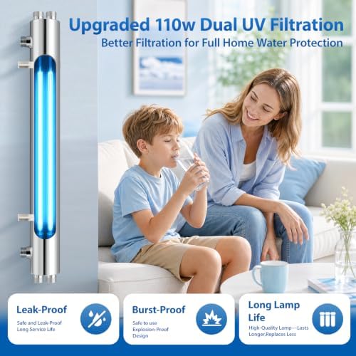 UV Water Filter Whole House Purifier System, 110W Whole Home Water Filter High Flow 24 GPM, 1 MNPT, Includes 2 Extra Bulbs, for Well & City Water, Under Sink, Home Kitchen, RV Use - Image 4