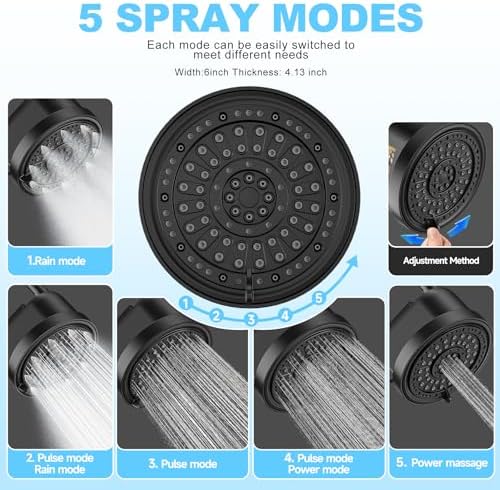 Filtered Shower Head with 30 Stage Water Softener Filter, 6 Inch High Pressure Showerhead for Hard Water, 5 Spray Modes to Remove Chlorine & Heavy Metals, Easy Install Fixed Shower Head - Image 3