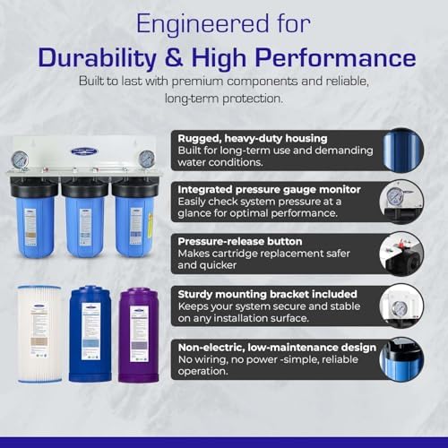 Crystal Quest Compact Whole House Water Filter, SMART Series (3-6 GPM | 1-2 People) - 1-1/2" - Triple - Without System Stand - Image 7