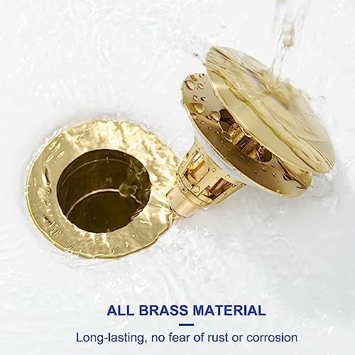 Universal Bathroom Sink Stopper - Pop Up Sink Drain Stopper, Push Button Flixfilter Sink Drain Stopper Replacement, Wash Basin Drain Filter Plug Anti-Clogging Basket, Brushed Gold - Image 4