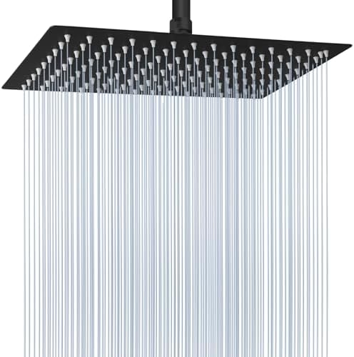 Voolan Extra Large Rain Shower Head - High Flow Square Rainfall Showerhead - Waterfall Full Body Coverage - Universal Ceiling or Wall Mount (16 * 12 Inch Rectangle, Matte Black) by Voolan