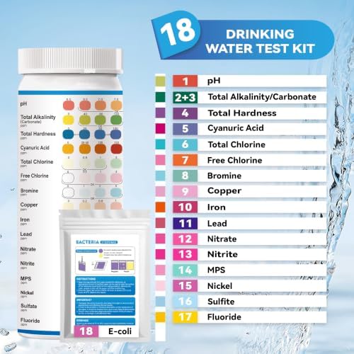 18 in 1 Drinking Water Testing Kit with Bacteria Test, 127 Strips Water Test Kit for Tap & Well Water, Tests Hardness, Chlorine, Copper, Iron, Lead, pH, Alkalinity and More - Image 3