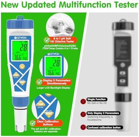 Digital Pool Chlorine pH Salt Water Tester, 8 in 1 Hydrogen ORP TDS - Image 6