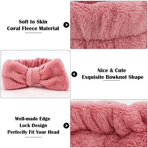 Ondder Spa Headband for Washing Face 8 Pack Dark Pink Skincare Headbands for Women Girls Terry Cloth Cute Bow Head Bands - Image 2