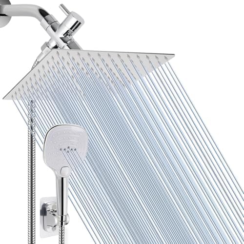 NearMoon Shower Head with Hose, High Pressure Stainless Steel Rain Shower and 3 Settings Handheld Spray Combo with Push Button Flow Control (12 Inch, Chrome Finish) by NearMoon