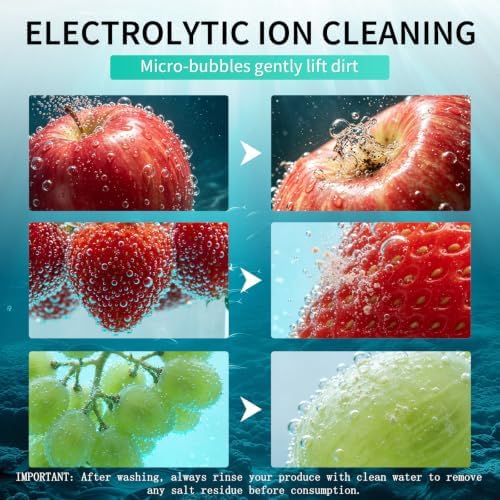 Portable Fruit and Vegetable Washing Machine, 20W Electrolytic Ion Spin Cleaner with Water Test Strips, IPX7 Waterproof Wireless Produce Purifier, Smart Auto-Start, USB Charging - Image 7