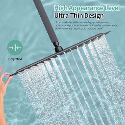 SR SUN RISE Luxury 16 Inch Extra Large Square Stainless Steel Shower Head High Pressure Rainfall Showerhead Ultra Thin Water Saving Matte Black 2.5 Gpm - Image 5