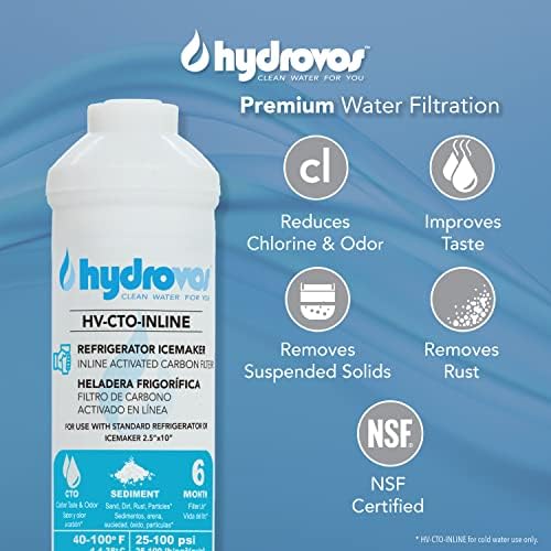 HYDROVOS Inline Water Filter for Ice Maker, Refrigerator, Dishwasher, Reverse Osmosis System, 1/4" FPT Threaded Connection, NSF Certified, Fitting Not Included - Image 5