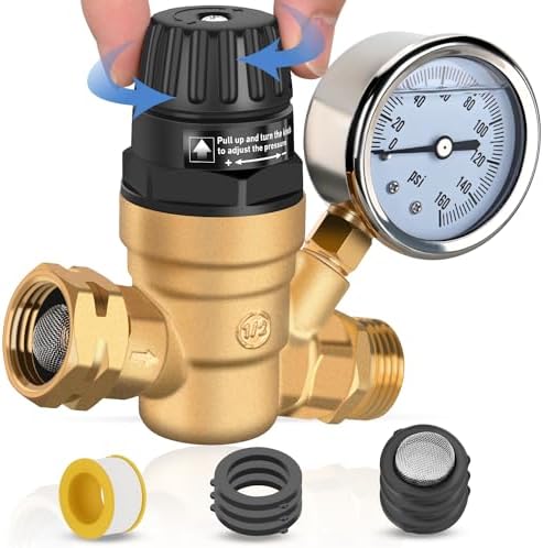 Nilight RV Water Pressure Regulator, Adjustable Brass Valve with Gauge by Nilight