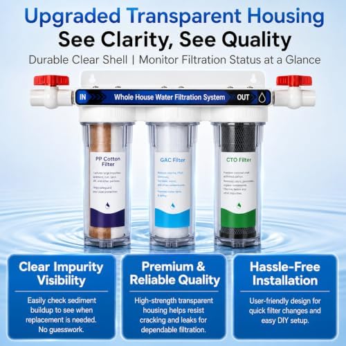 Whole House Water Filter System, 3-Stage Home Water Filtration System, 2 Extra Filter Sets, 0.5 Micron PP GAC CTO Filters, 15 GPM, 3/4" NPT Brass Ports with 2 Valves for City & Well Water - Image 5