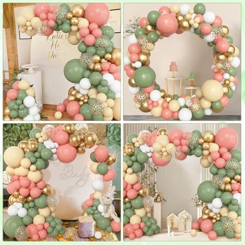 Amandir 153pcs Retro Green Pink Balloon Garland Arch Kit Different Sizes - Image 4