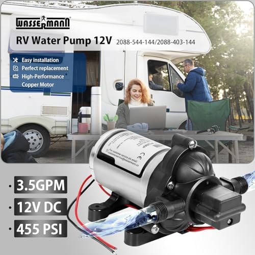 WASSERMANN RV Water Pump 12V DC 2088-554-144 Replacement, 3.5 GPM 45PSI, Quiet Water Pump for RV, Camper, Self-priming RV Water Pressure Pump, Food Truck Travel Trailer RV Water Pumps with Acessories - Image 5