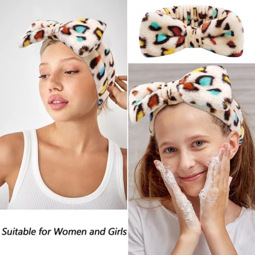 Velscrun 6 Pack Spa Headband, Makeup Headband, Face Wash Headbands, Skincare Headbands, Sponge Hair Band Bow Tie Spa Head Band for Washing Face Wristband Set Hair Accessories for Women Gifts Leopard D - Image 5