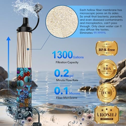 Emergency Water Filter Straw, Personal Survival Water Filtration System, Water Purifier, Outdoor Survival Gear and Equipment for Hiking Camping Accessories Cycling Fishing Preparedness - Image 2
