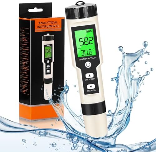 Hydrogen Water Tester 4 in 1 PH,H2,ORP&Temp,pH Meter ORP Meter Hydrogen Tester for Water with ATC & Backlight,Accurate Hydrogen Water ppb/ppm Meter by Unknown