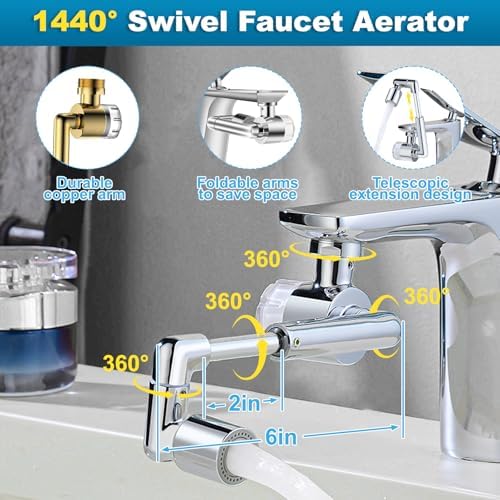 1440º Sink Water Filter Faucet Extender Telescopic, Splash-proof Sink Faucet Extender with Filter, Reduce 99% Chlorine, 2 Modes Spray Attachment for Kitchen/Bathroom/Toddlers, 8Pcs Replacement Filter - Image 3