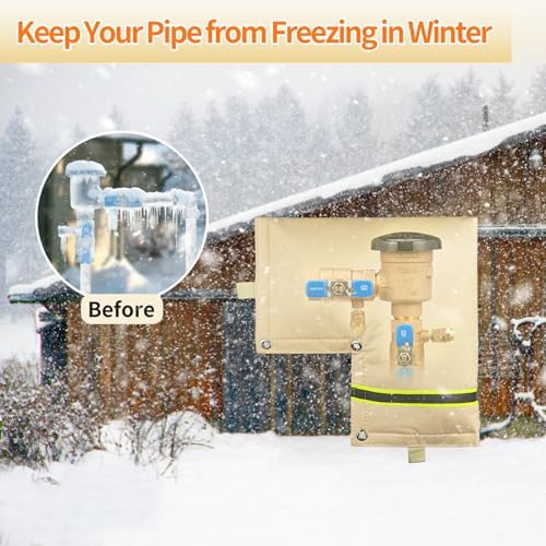 Outdoor Backflow Preventer Cover, Pipe Insulated Pouch for Freeze Protection, Winter Thicken Fabric Sprinkler Valve Insulation Cover for Outside Irrigation Pipe & Water Well Pump (Beige, 14”W X 13”H) - Image 3
