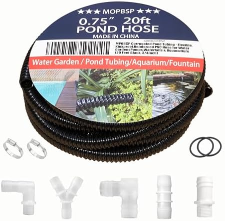 Corrugated Pond Tubing - Flexible, Kinkproof, Reinforced PVC Hose for Water Gardens, Pumps, Waterfalls & Aquaculture (20 Feet Black, 3/4 Inch) by MPOBSP